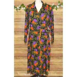 Vintage 80's Sue Brett Belted Floral Midi Dress Size 6 Pullover Colorful Swing